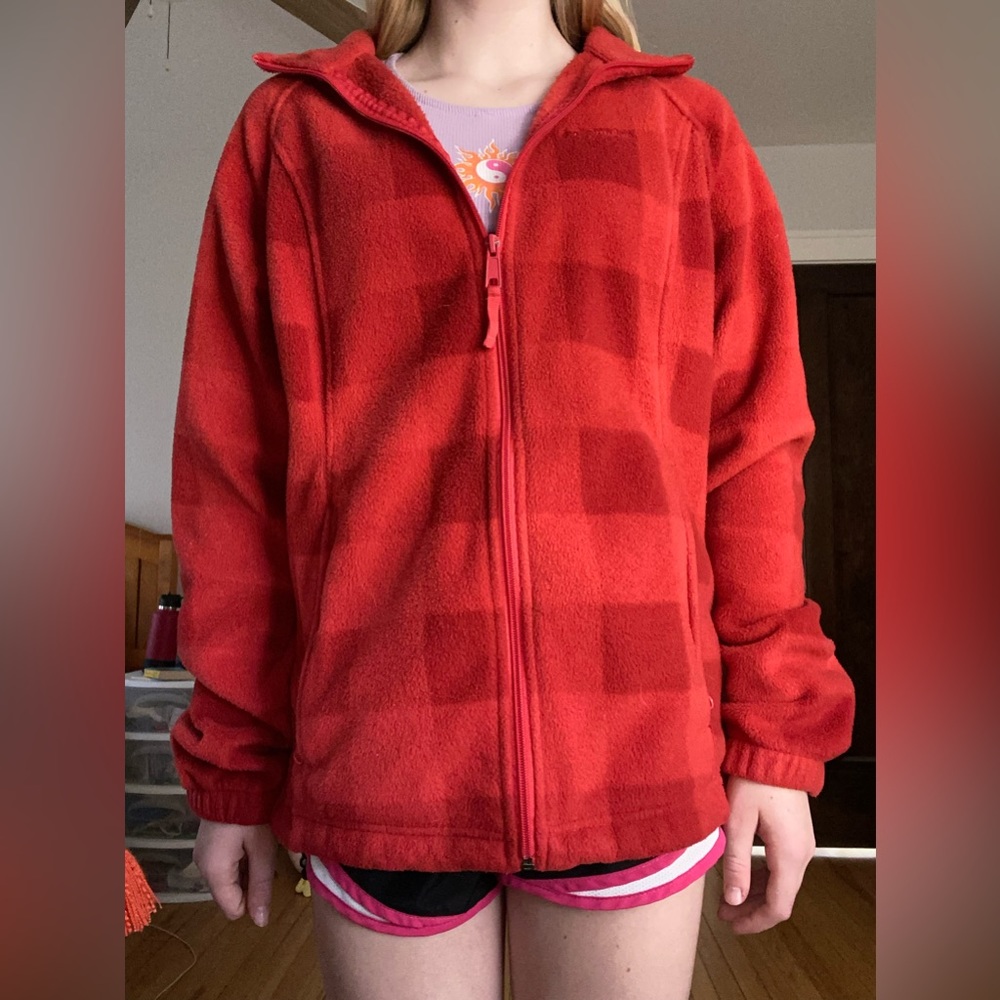 Red checkered Colombia zip up